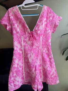 Women's Pink Lace-Trim Summer Romper